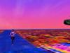 Landscape of C.A.R.L.A. G.A.N. running on a blue path with a pink to purple gradient sky in VR